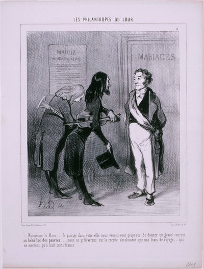 Die Philanthropen des Tages - Herr Bürgermeister... Auf der Durchreise in Ihrer Stadt... von Honoré Daumier